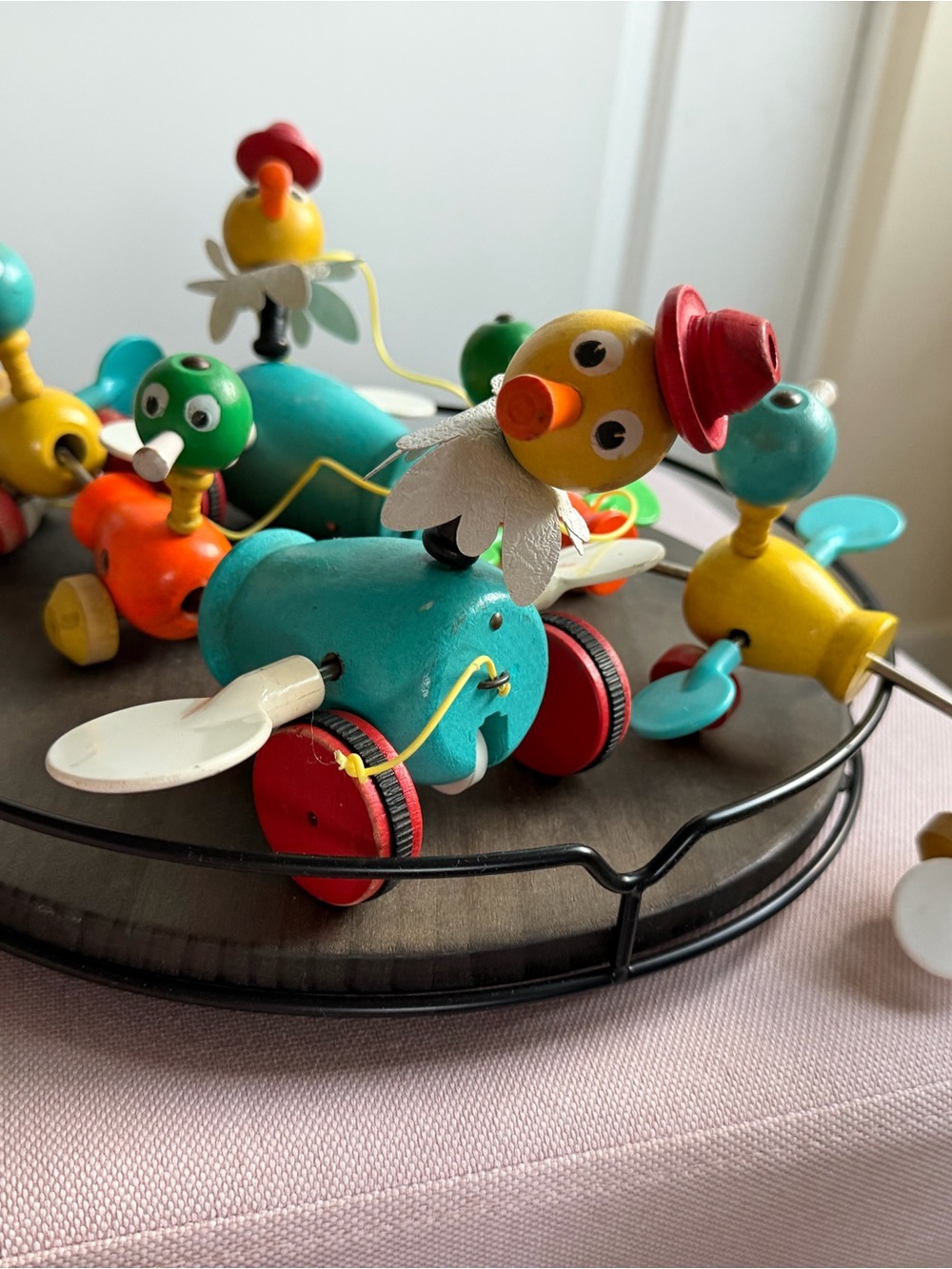 2 Vintage fisher price gabby goofies wooden pull toys as is